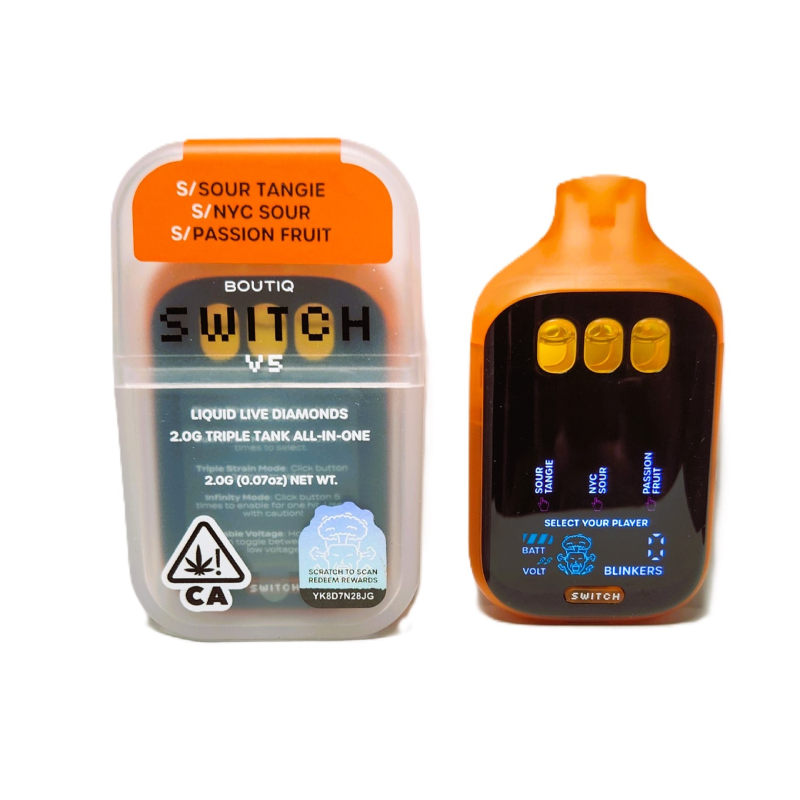 BOUTIQ Switch V5 – Sour Tangie (Sativa) | NYC Sour (Sativa) | Passion Fruit (Sativa) 2g